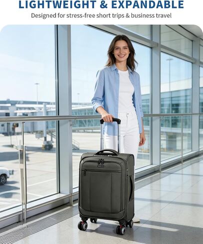 ECOHUB Carry On Luggage Airline Approved, 21 Inch Height Softside Carry On Suitcase with Spring Shock-Absorbing Spinner Wheels, Lightweight Travel Luggage with TSA Lock, Fits 22x14x9 Carry-On Bag in Kuwait
