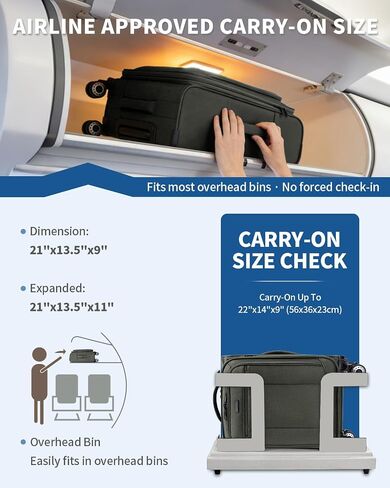 ECOHUB Carry On Luggage Airline Approved, 21 Inch Height Softside Carry On Suitcase with Spring Shock-Absorbing Spinner Wheels, Lightweight Travel Luggage with TSA Lock, Fits 22x14x9 Carry-On Bag in Kuwait