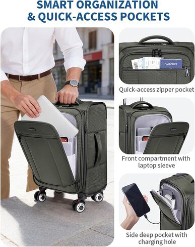 ECOHUB Carry On Luggage Airline Approved, 21 Inch Height Softside Carry On Suitcase with Spring Shock-Absorbing Spinner Wheels, Lightweight Travel Luggage with TSA Lock, Fits 22x14x9 Carry-On Bag in Kuwait