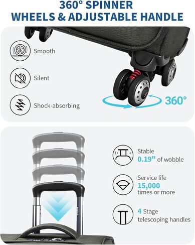 ECOHUB Carry On Luggage Airline Approved, 21 Inch Height Softside Carry On Suitcase with Spring Shock-Absorbing Spinner Wheels, Lightweight Travel Luggage with TSA Lock, Fits 22x14x9 Carry-On Bag in Kuwait