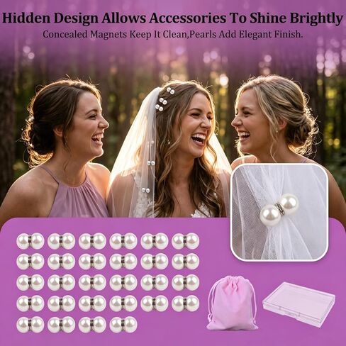 Pearl Veil Weights, 28 Pairs Magnetic Bridal Clips, Strong Hold Invisible Double-Sided Veil and Dress Weights for Outdoor Wedding Veils in Saudi Arabia