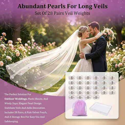 Pearl Veil Weights, 28 Pairs Magnetic Bridal Clips, Strong Hold Invisible Double-Sided Veil and Dress Weights for Outdoor Wedding Veils in Saudi Arabia