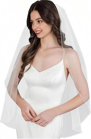 Wedding Veil Beaded and Crystal Edge FingerTip Length Bridal Veils with Comb in Saudi Arabia