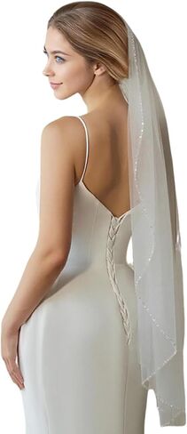 Wedding Veil Beaded and Crystal Edge FingerTip Length Bridal Veils with Comb in Saudi Arabia