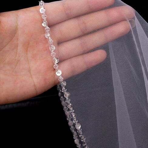 Wedding Veil Beaded and Crystal Edge FingerTip Length Bridal Veils with Comb in Saudi Arabia