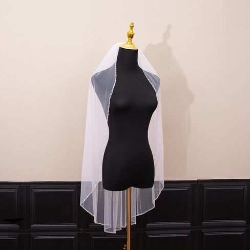 Wedding Veil Beaded and Crystal Edge FingerTip Length Bridal Veils with Comb in Saudi Arabia