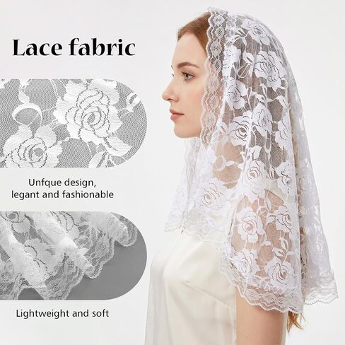 White Lace Catholic Veils Mantilla Veils Catholic for Church Women Mass Wedding Brides Vintage Floral Headwrap Wedding Decoration Gift in Kuwait