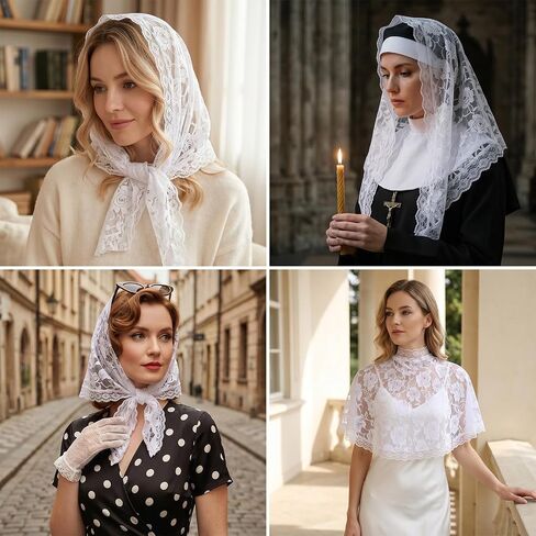 White Lace Catholic Veils Mantilla Veils Catholic for Church Women Mass Wedding Brides Vintage Floral Headwrap Wedding Decoration Gift in Kuwait