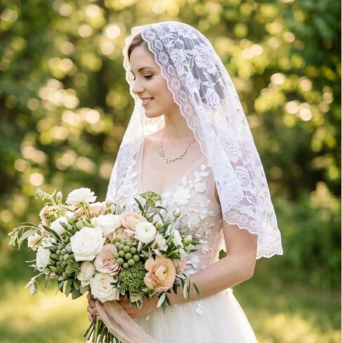 White Lace Catholic Veils Mantilla Veils Catholic for Church Women Mass Wedding Brides Vintage Floral Headwrap Wedding Decoration Gift in Kuwait