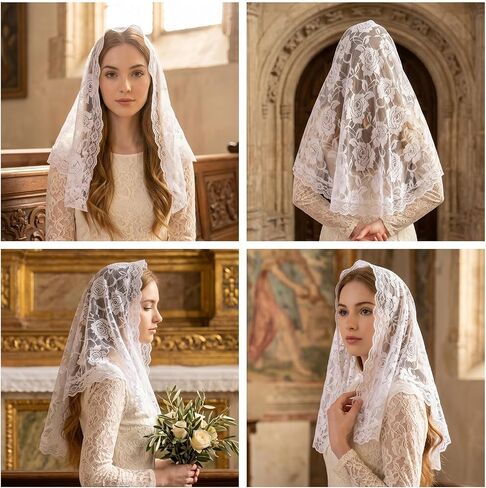 White Lace Catholic Veils Mantilla Veils Catholic for Church Women Mass Wedding Brides Vintage Floral Headwrap Wedding Decoration Gift in Kuwait