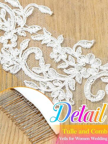 HEREAD Lace Bride Wedding Veil Short Fingertip Length 1 Tier Bridal Tulle Veils with Comb for Women (White) in Saudi Arabia