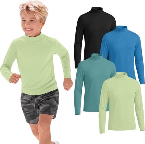 Halfchet 4 Pack Boy's Rash Guards UPF 50+ Long Sleeve Swim Shirts Sun Protection Quick Dry Swimwear for Kids 5-14 Years in Kuwait