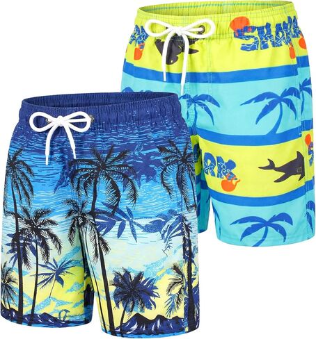 GENTABY 2 Pack Boys Swim Trunks Toddler Boys Swimming Shorts Quick Dry with Mesh Liner Beach Board Shorts 3-14 Years in Saudi Arabia