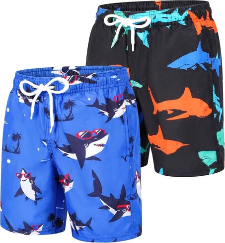 GENTABY 2 Pack Boys Swim Trunks Toddler Boys Swimming Shorts Quick Dry with Mesh Liner Beach Board Shorts 3-14 Years in Saudi Arabia