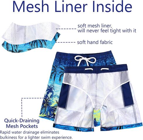 GENTABY 2 Pack Boys Swim Trunks Toddler Boys Swimming Shorts Quick Dry with Mesh Liner Beach Board Shorts 3-14 Years in Saudi Arabia