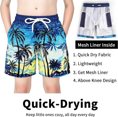 GENTABY 2 Pack Boys Swim Trunks Toddler Boys Swimming Shorts Quick Dry with Mesh Liner Beach Board Shorts 3-14 Years in Saudi Arabia