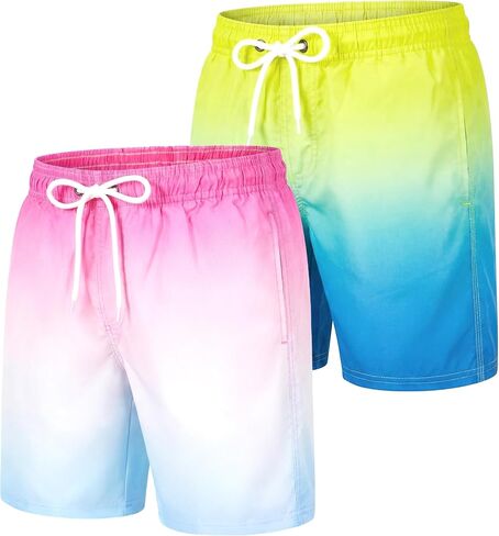 GENTABY 2 Pack Boys Swim Trunks Toddler Boys Swimming Shorts Quick Dry with Mesh Liner Beach Board Shorts 3-14 Years in Saudi Arabia