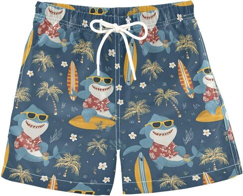 Unisex Swim Trunks Cartoon Cute Sharks Beach Board Shorts Quick Dry Swimsuit Swim Shorts in Kuwait