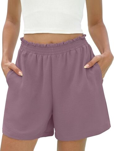 Micoson Women's 2026 Summer Casual Shorts with Pocket Elastic High Waisted Wide Leg Beach Shorts Cute Dressy Vacation Clothes in Kuwait