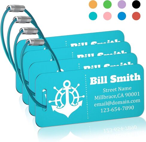 Personalized Luggage Tags 4 Pack, Custom Engraved Luggage Tags for Suitcase with Name/Text/Logo, Customized Metal Travel Tag Unique Luggage Tag with Steel Loop for Bag, Backpack (Lake Blue, Small) in Saudi Arabia