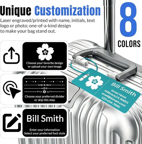 Personalized Luggage Tags 4 Pack, Custom Engraved Luggage Tags for Suitcase with Name/Text/Logo, Customized Metal Travel Tag Unique Luggage Tag with Steel Loop for Bag, Backpack (Lake Blue, Small) in Saudi Arabia