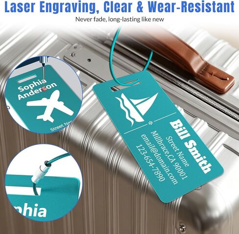 Personalized Luggage Tags 4 Pack, Custom Engraved Luggage Tags for Suitcase with Name/Text/Logo, Customized Metal Travel Tag Unique Luggage Tag with Steel Loop for Bag, Backpack (Lake Blue, Small) in Saudi Arabia