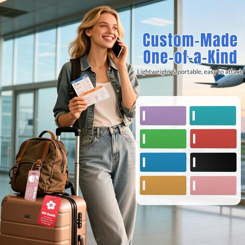 Personalized Luggage Tags 4 Pack, Custom Engraved Luggage Tags for Suitcase with Name/Text/Logo, Customized Metal Travel Tag Unique Luggage Tag with Steel Loop for Bag, Backpack (Lake Blue, Small) in Saudi Arabia