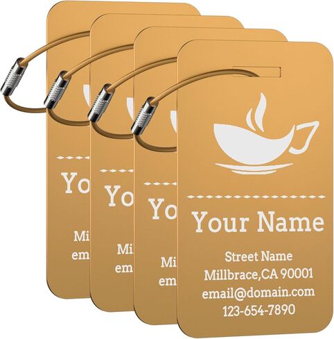 Personalized Luggage Tags 4 Pack, Custom Engraved Luggage Tags for Suitcase with Name/Text/Logo, Customized Metal Travel Tag Unique Luggage Tag with Steel Loop for Bag, Backpack (Lake Blue, Small) in Saudi Arabia