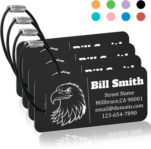 Personalized Luggage Tags 4 Pack, Custom Engraved Luggage Tags for Suitcase with Name/Text/Logo, Customized Metal Travel Tag Unique Luggage Tag with Steel Loop for Bag, Backpack (Lake Blue, Small) in Saudi Arabia