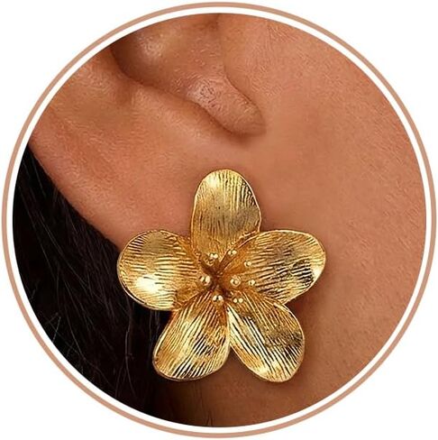 TOBENY Gold Statement Earrings For Women Trendy Chunky 14K Gold Plated Starfish Seashell Flower Stud Earrings Hammered Hypoallergenic Teardrop Dangle Summer Beach Vacation Jewelry in Saudi Arabia