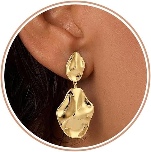 TOBENY Gold Statement Earrings For Women Trendy Chunky 14K Gold Plated Starfish Seashell Flower Stud Earrings Hammered Hypoallergenic Teardrop Dangle Summer Beach Vacation Jewelry in Saudi Arabia