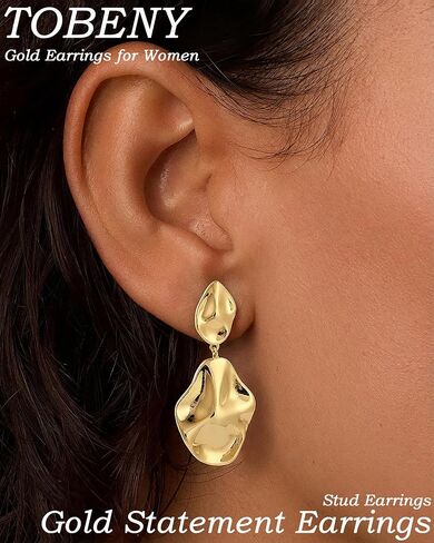TOBENY Gold Statement Earrings For Women Trendy Chunky 14K Gold Plated Starfish Seashell Flower Stud Earrings Hammered Hypoallergenic Teardrop Dangle Summer Beach Vacation Jewelry in Saudi Arabia