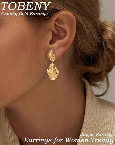 TOBENY Gold Statement Earrings For Women Trendy Chunky 14K Gold Plated Starfish Seashell Flower Stud Earrings Hammered Hypoallergenic Teardrop Dangle Summer Beach Vacation Jewelry in Saudi Arabia