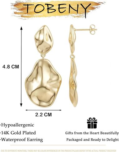 TOBENY Gold Statement Earrings For Women Trendy Chunky 14K Gold Plated Starfish Seashell Flower Stud Earrings Hammered Hypoallergenic Teardrop Dangle Summer Beach Vacation Jewelry in Saudi Arabia