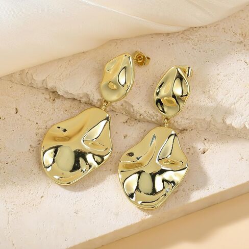 TOBENY Gold Statement Earrings For Women Trendy Chunky 14K Gold Plated Starfish Seashell Flower Stud Earrings Hammered Hypoallergenic Teardrop Dangle Summer Beach Vacation Jewelry in Saudi Arabia