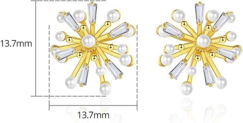 14K Gold Large Firework Moissanite Pearl Stud Earrings, Statement Jewelry Pieces, Ideal Gift for Ladies on Christmas and Birthdays in Kuwait