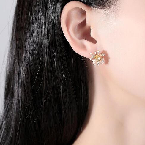 14K Gold Large Firework Moissanite Pearl Stud Earrings, Statement Jewelry Pieces, Ideal Gift for Ladies on Christmas and Birthdays in Kuwait