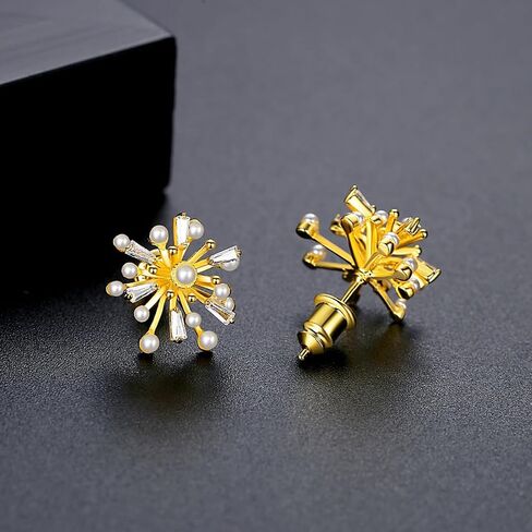 14K Gold Large Firework Moissanite Pearl Stud Earrings, Statement Jewelry Pieces, Ideal Gift for Ladies on Christmas and Birthdays in Kuwait