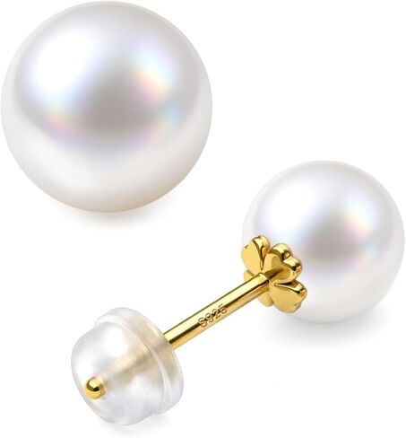 Pearl Stud Earrings for Women,14K Gold Plated S925 Silver Post,Freshwater Cultured 7-8mm Pearl,Hypoallergenic Four Leaf Clover Earrings in Kuwait