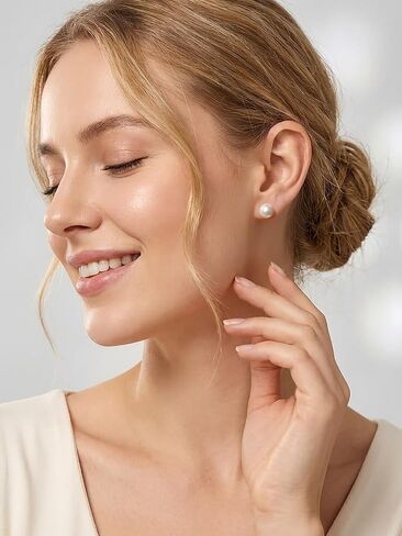 Pearl Stud Earrings for Women,14K Gold Plated S925 Silver Post,Freshwater Cultured 7-8mm Pearl,Hypoallergenic Four Leaf Clover Earrings in Kuwait