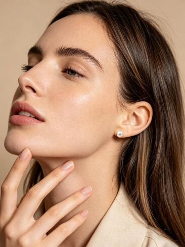 Pearl Stud Earrings for Women,14K Gold Plated S925 Silver Post,Freshwater Cultured 7-8mm Pearl,Hypoallergenic Four Leaf Clover Earrings in Kuwait