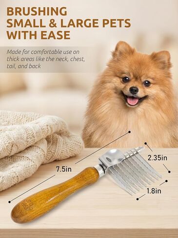 Takavu Metal Dog Comb for Removes Tangles and Knots, Cat Comb for Removing Matted Fur, Stainless Steel Smooth Round Teeth Grooming Tool with Wooden Handle for Grooming Pets Hair in Kuwait