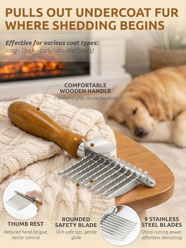 Takavu Metal Dog Comb for Removes Tangles and Knots, Cat Comb for Removing Matted Fur, Stainless Steel Smooth Round Teeth Grooming Tool with Wooden Handle for Grooming Pets Hair in Kuwait