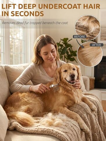 Takavu Metal Dog Comb for Removes Tangles and Knots, Cat Comb for Removing Matted Fur, Stainless Steel Smooth Round Teeth Grooming Tool with Wooden Handle for Grooming Pets Hair in Kuwait