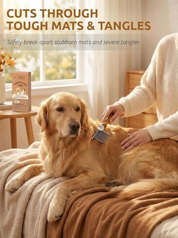 Takavu Metal Dog Comb for Removes Tangles and Knots, Cat Comb for Removing Matted Fur, Stainless Steel Smooth Round Teeth Grooming Tool with Wooden Handle for Grooming Pets Hair in Kuwait