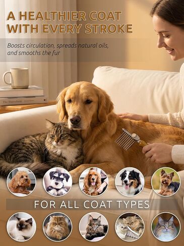 Takavu Metal Dog Comb for Removes Tangles and Knots, Cat Comb for Removing Matted Fur, Stainless Steel Smooth Round Teeth Grooming Tool with Wooden Handle for Grooming Pets Hair in Kuwait