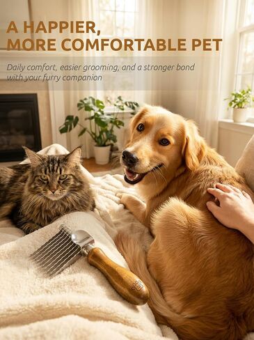 Takavu Metal Dog Comb for Removes Tangles and Knots, Cat Comb for Removing Matted Fur, Stainless Steel Smooth Round Teeth Grooming Tool with Wooden Handle for Grooming Pets Hair in Kuwait