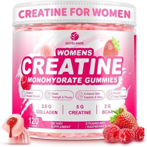 Creatine Gummies for Women, Creatine Monohydrate Gummies with Collagen, BCAA, Creatine Supplement, Enhanced Muscle Growth, Energy Boost with L-Carnitine & Taurine, Sugar Free, Strawberry Flavor-120CT in Saudi Arabia
