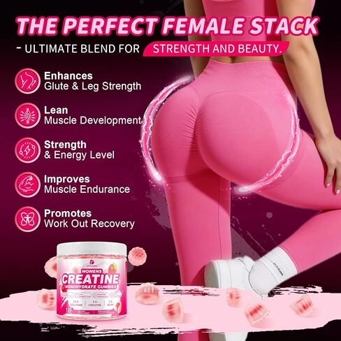Creatine Gummies for Women, Creatine Monohydrate Gummies with Collagen, BCAA, Creatine Supplement, Enhanced Muscle Growth, Energy Boost with L-Carnitine & Taurine, Sugar Free, Strawberry Flavor-120CT in Saudi Arabia