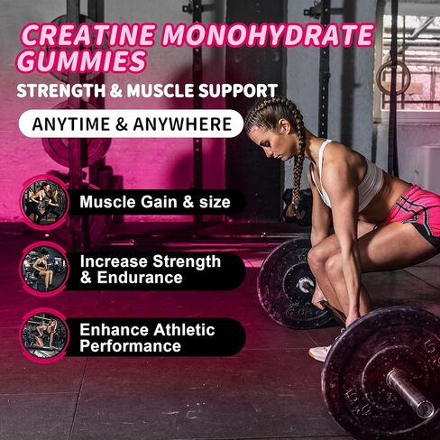 Creatine Gummies for Women, Creatine Monohydrate Gummies with Collagen, BCAA, Creatine Supplement, Enhanced Muscle Growth, Energy Boost with L-Carnitine & Taurine, Sugar Free, Strawberry Flavor-120CT in Saudi Arabia